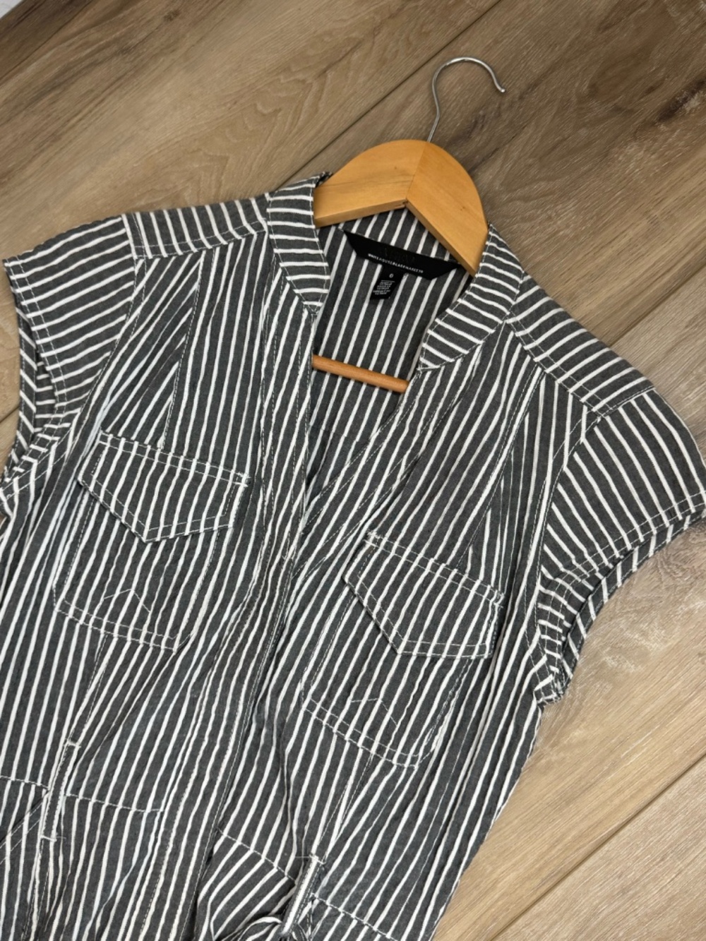WHBM Midi Dress Striped Seersucker Railroad Stripe Cap Sleeve Belted Pockets - Picture 8 of 16